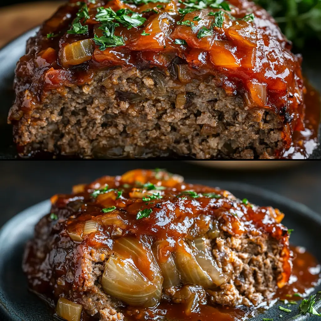 Langsam gegarter Zwiebel-Hackbraten