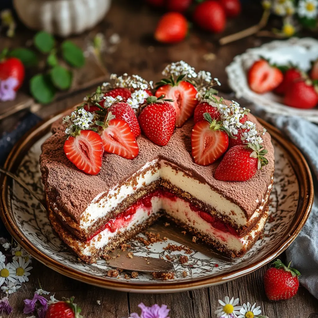 Maulwurfkuchen mit Erdbeeren